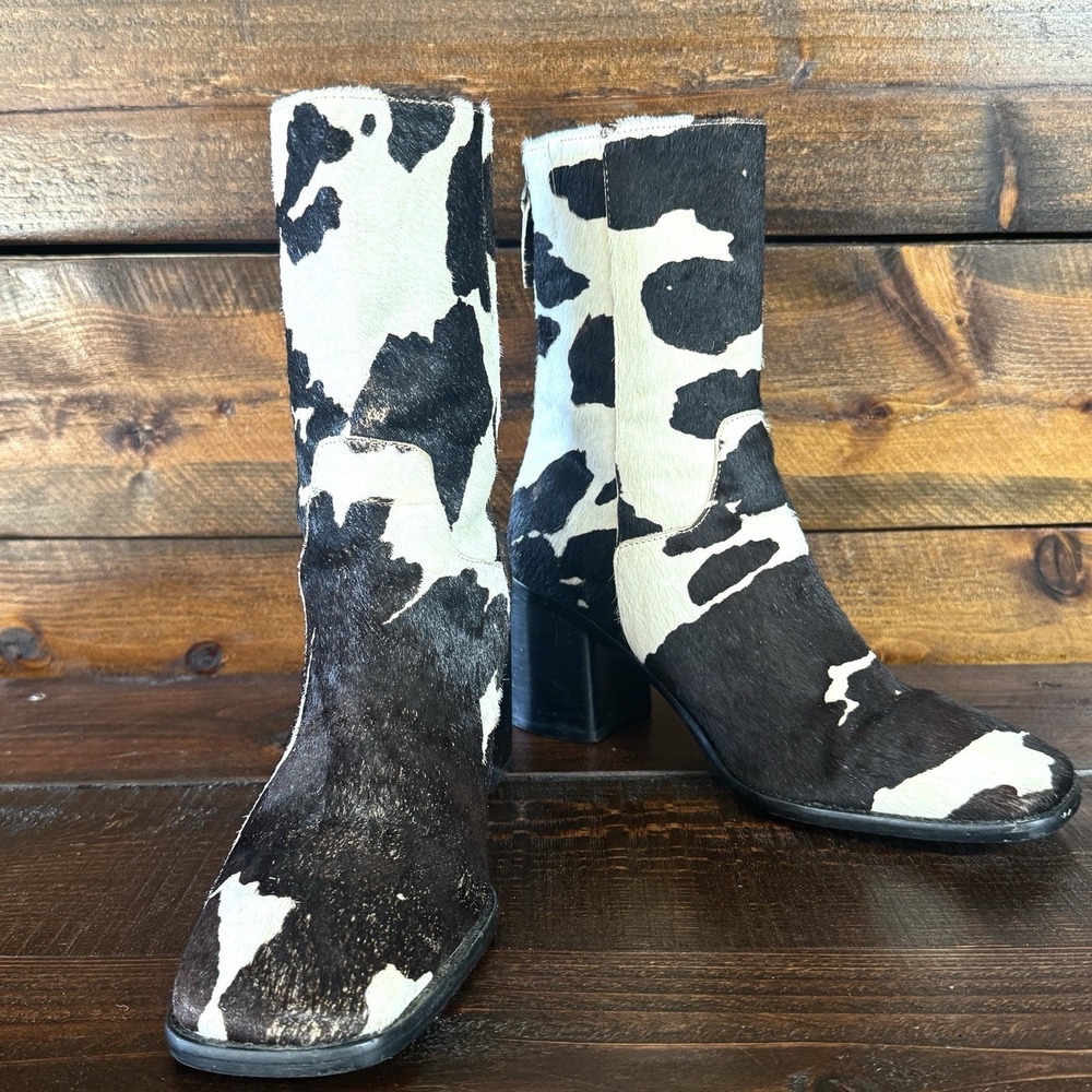 Intentionally Blank PG Women's 8 Boots Black White Cowhide Square Toe Back Zip - Picture 5 of 12